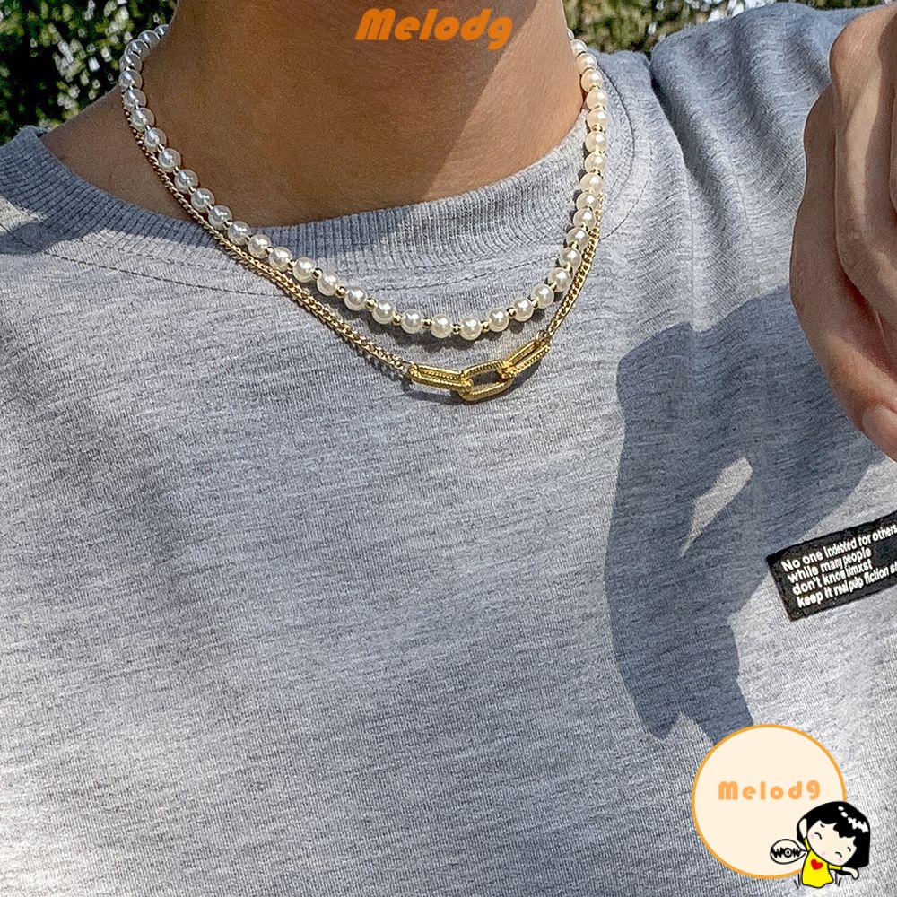 Vòng cổ Hai Lớp Đính Ngọc Trai Giả Thanh Lịch Thời Trang Dành Cho Nam