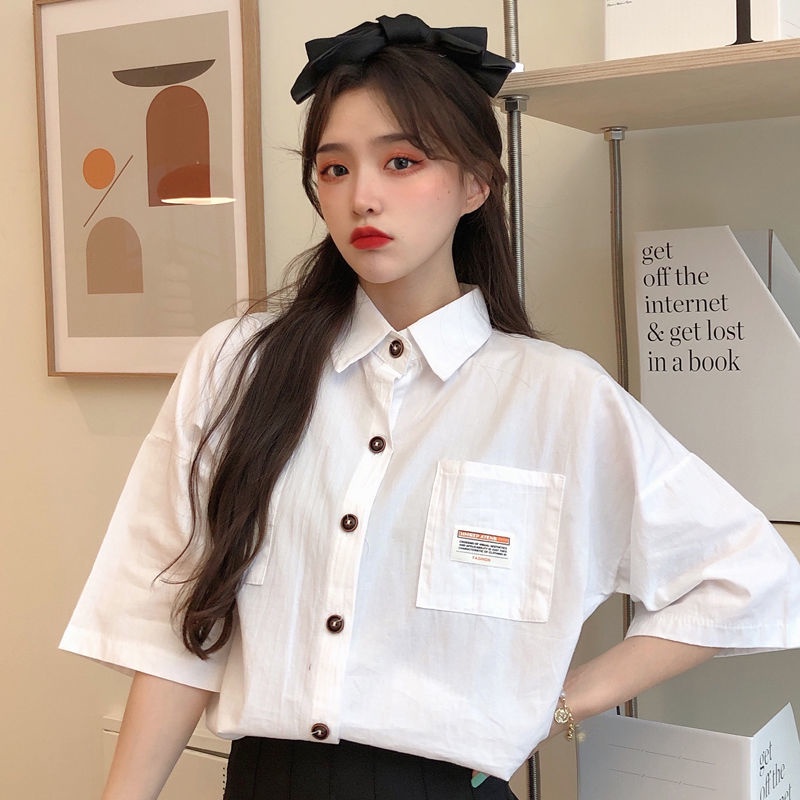 Áo Sơ Mi Trắng Tay Ngắn Dáng Rộng Phong Cách Hàn Quốc Thời Trang Mùa Hè Mới Cho Nữ