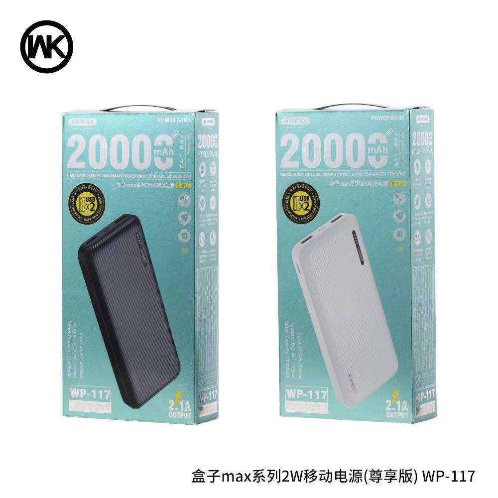 Sạc Dự Phòng ️CHÍNH HÃNG️ WK - Mã WP-117 20000mah (2 cổng) - Bảo hành chính hãng 12 tháng