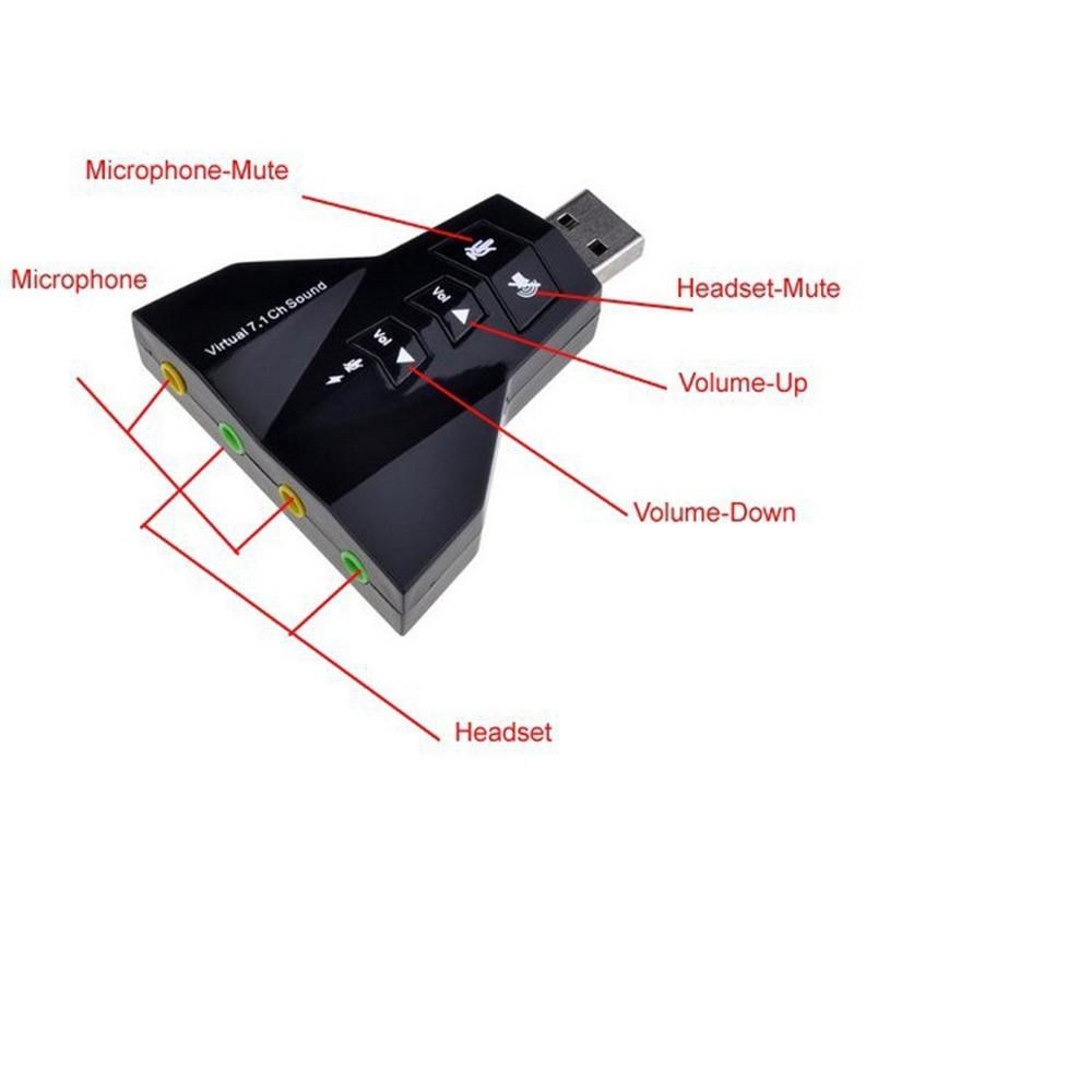 Cáp USB to Sound 3D Virtual 7.1 Phi thuyền 4 cổng - màu Đen