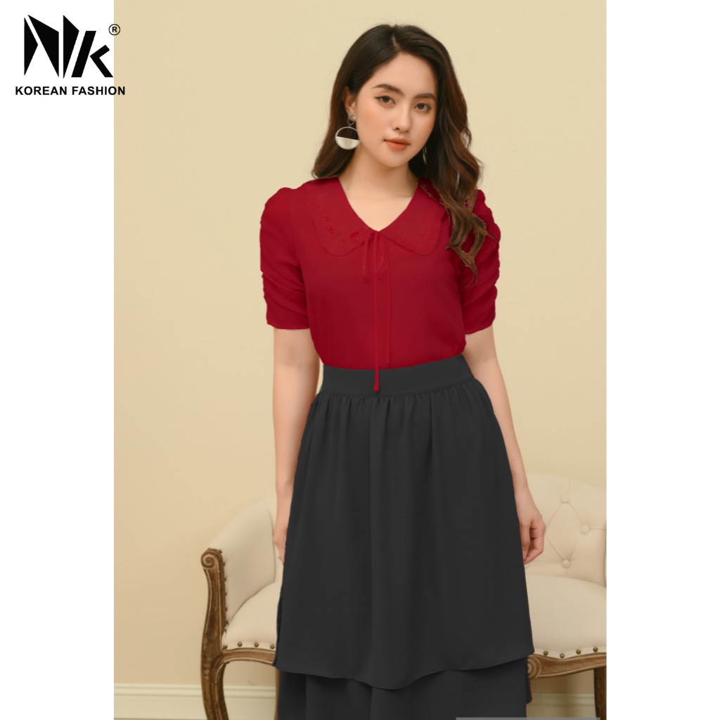 Áo Sơ Mi Nữ Công Sở NK FASHION Sơ Mi Cổ Sen Tay Nhún, Chất Liệu Tơ Hàn Mềm Mịn, Thoải Mái NKSM2103005