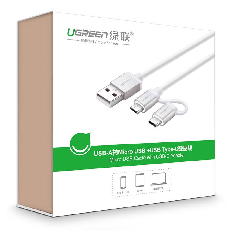 Cáp Sạc Đa Năng 3 Trong 1 USB Type-C / Micro USB Dài 1,5M Ugreen 50203 US186