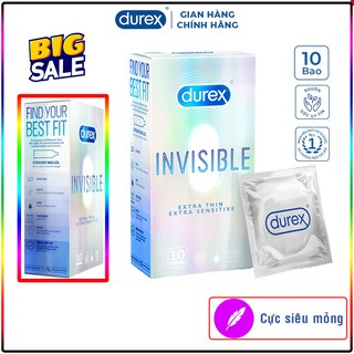 [ TĂNG KHOÁI CẢM ] Bao cao su siêu mỏng DUREX INVISIBLE + Tặng kèm hộp 3 cùng loại.
