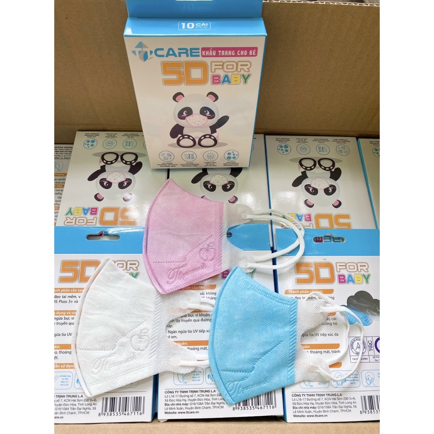 Combo 05 hôp 50 cái khẩu trang 5D TT CARE cho bé 1 đến 4 tuổi