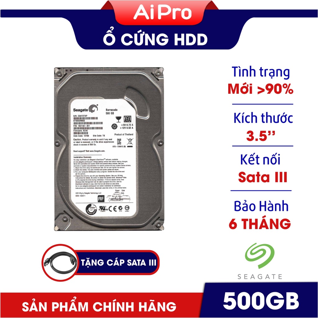 Ổ cứng HDD Seagate 500GB - Mới trên 90%) - Bảo hành 6 tháng 1 đổi 1