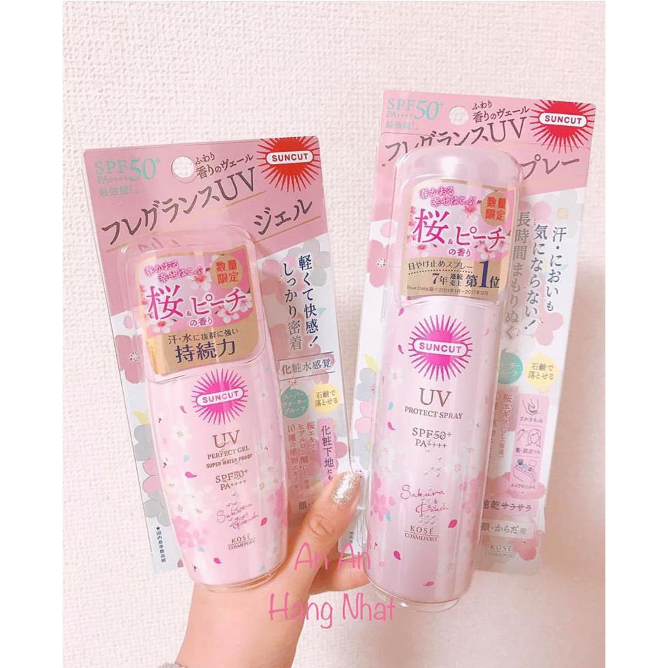 🌿🌿CHỐNG NẮNG #SUNCUT UV PERFECT GEL #SAKURA & #PEACH SPF 50+PA+++ #KOSE NHẬT BẢN 🇯🇵🇯🇵