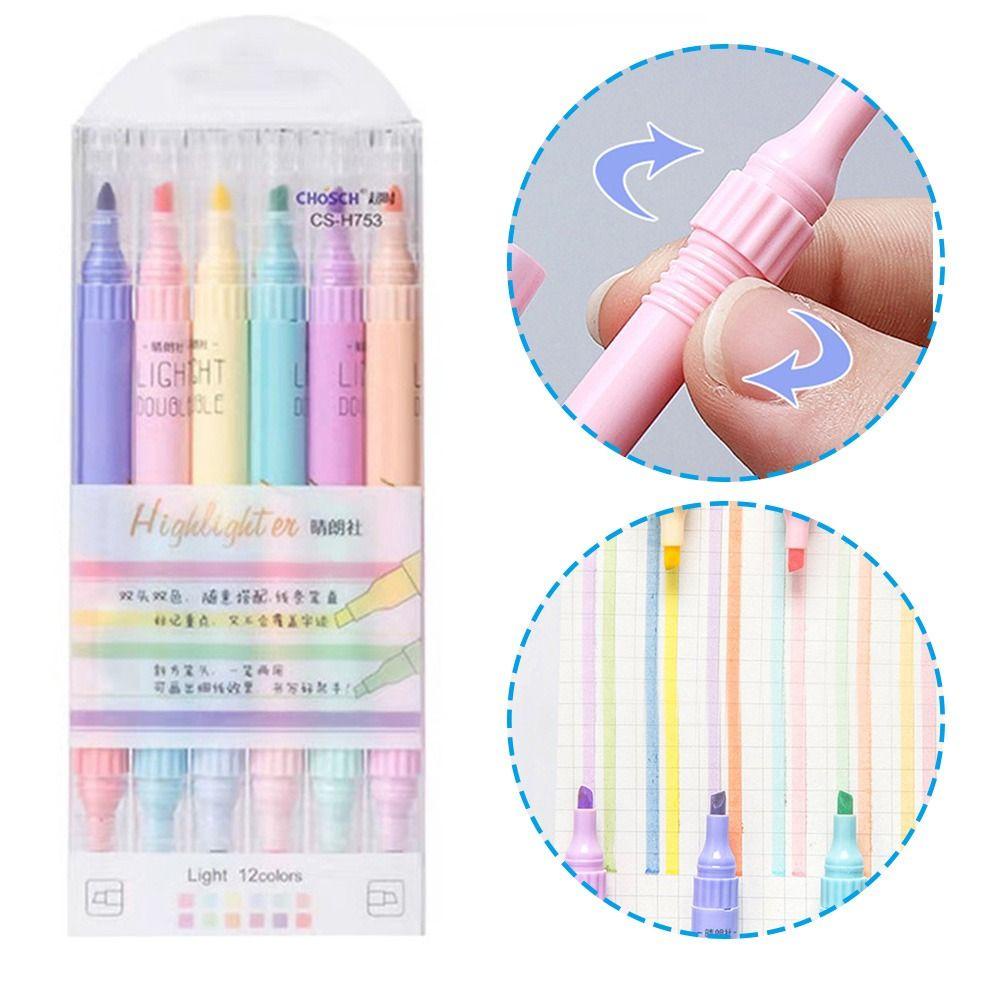 PISTA Set 6 Bút Bắt Sáng Hai Đầu Màu Sắc Ngọt Ngào