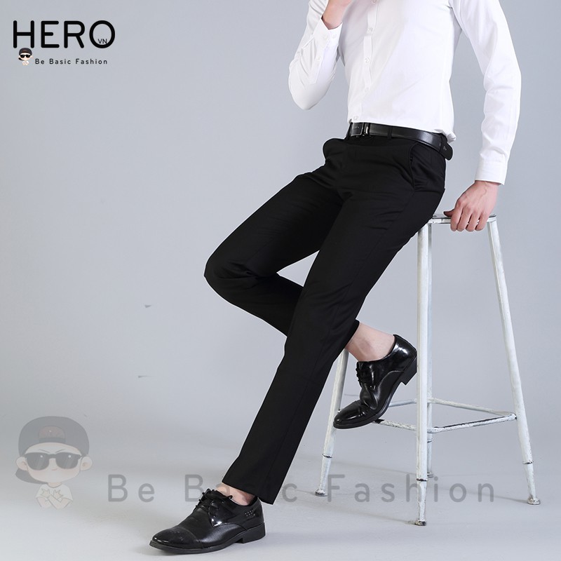 Quần âu nam ống suông đen côn vải chống nhăn cao cấp không bai, xù QA01 | BigBuy360 - bigbuy360.vn