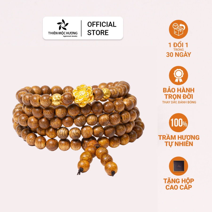 Vòng tay Trầm Hương tự nhiên 108 hạt sen -  Thiên Mộc Hương - Trầm Tốc - An yên, đoạn trừ 108 phiền não