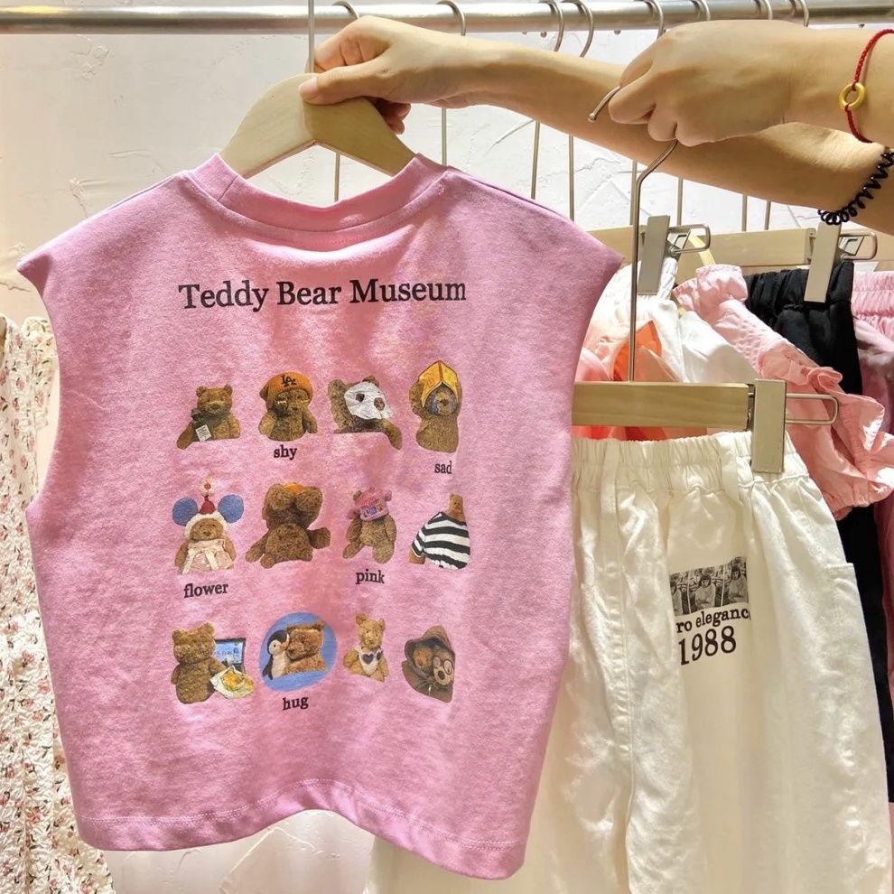 Bộ Đồ Hai Mảnh Áo Sát Nách In Chữ Và Hoạt Hình Màu Trắng Thoải Mái Dễ Phối Đồ Thời Trang Cho Bé Trai Và Gái