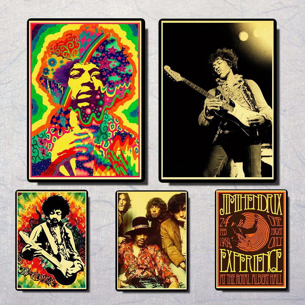 Poster Hình Ca Sĩ Nhạc Rock Star Jimi Hendrix Phong Cách Retro