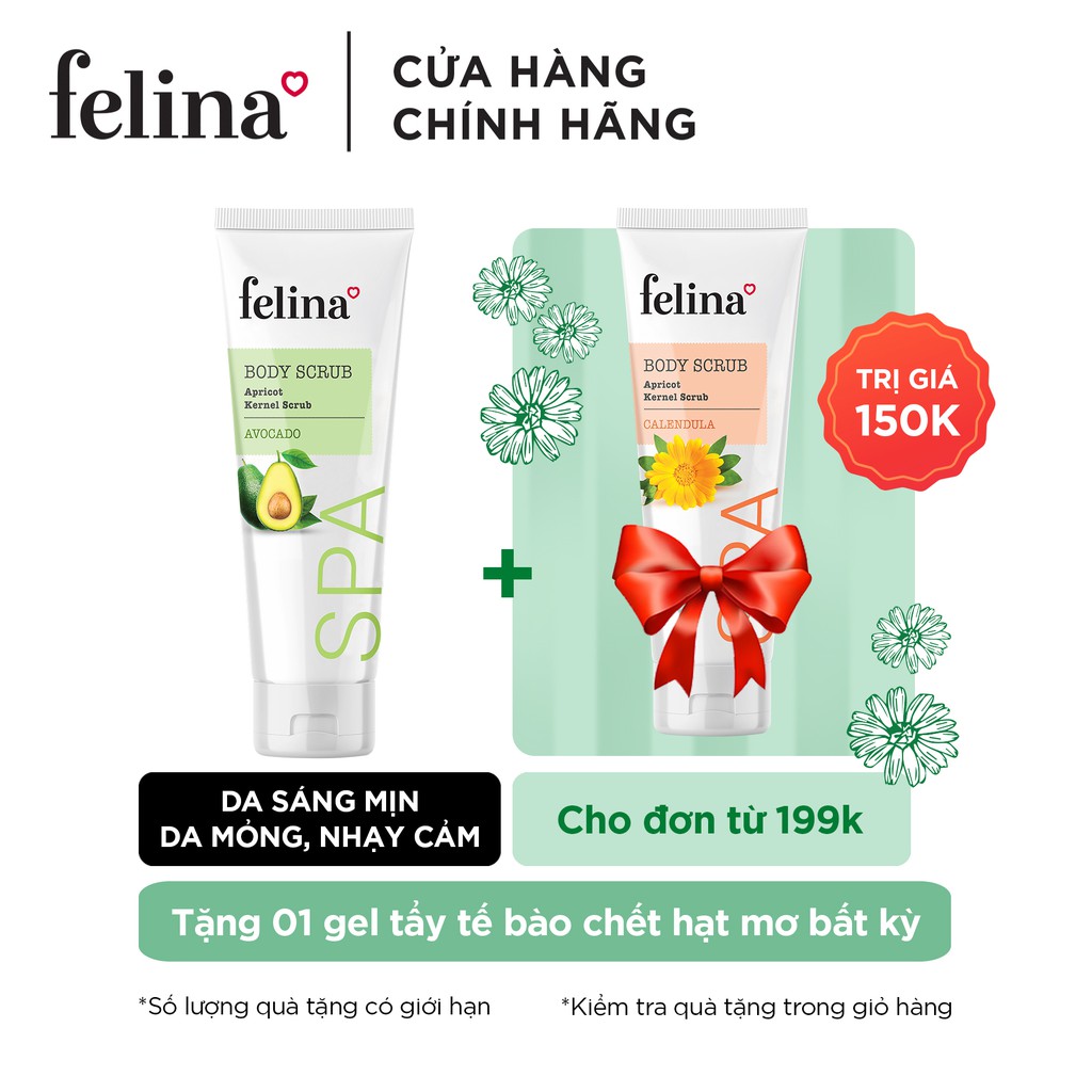 [Mã FMCGMALL -8% đơn 250K] Tẩy tế bào chết Felina dạng gel 300ml - Hạt mơ nghiền