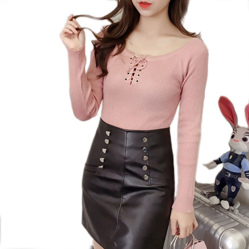 【Ready Stock】Women Blouse Knitted T-Shirt Cross Tie Top Blouse | BigBuy360 - bigbuy360.vn