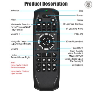 ☞[ready stock]Backlit 2.4G Air Mouse Wireless Keyboard Voice Control 6-Axis Motion Sensing Backlight IR Learning for Smart TV Androi