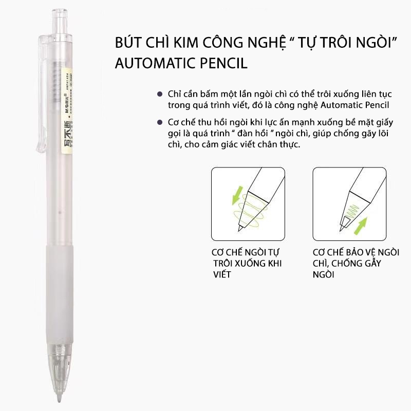 Bút chì kim công nghệ tự trôi ngòi độc đáo AMPH1404 thân màu trắng phong cách Nhật Bản đơn giản chất lượng phong cách