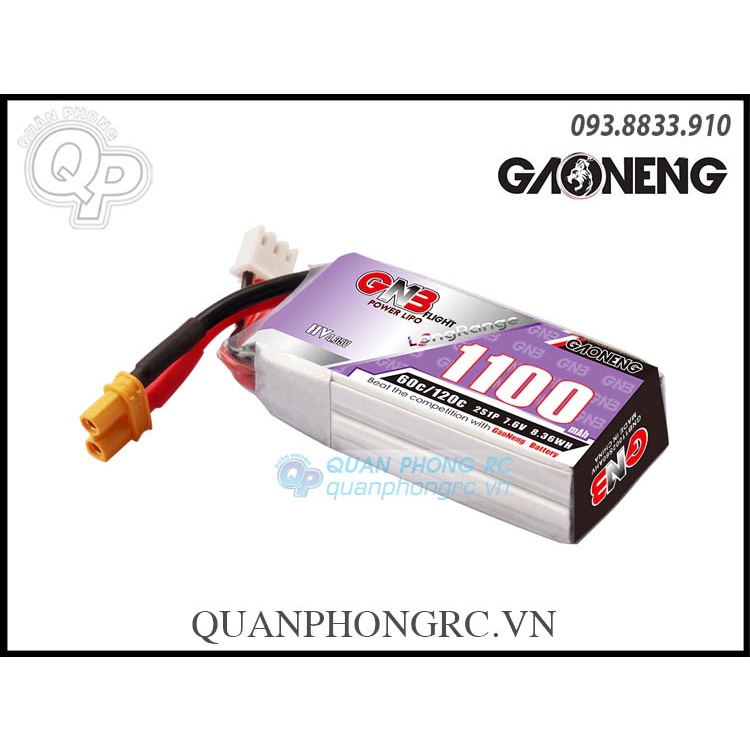 Pin 2S GNB 1100mAh 60C 7.6V LiHV Battery XT30 Plug