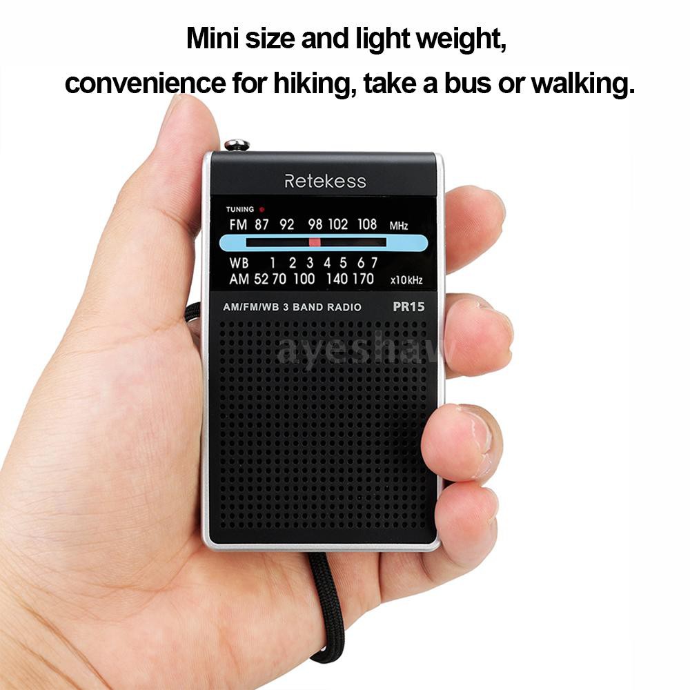 Retekess PR15 Mini Pocket Radio FM/AM/WB Tuning Radio Receiver NOAA Weather Warning for Outd