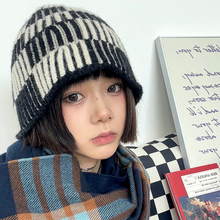 Mũ Bucket Len Dệt Kim Kẻ Sọc Phong Cách Thời Trang Thu Đông Hàn Quốc
