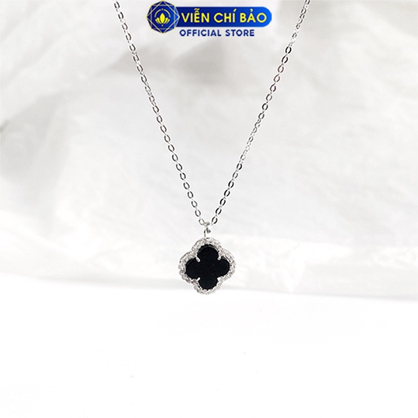 Dây chuyền bạc nữ Cỏ 4 lá đá đen chất liệu bạc 925 thời trang phụ kiện trang sức nữ Viễn Chí Bảo D400789