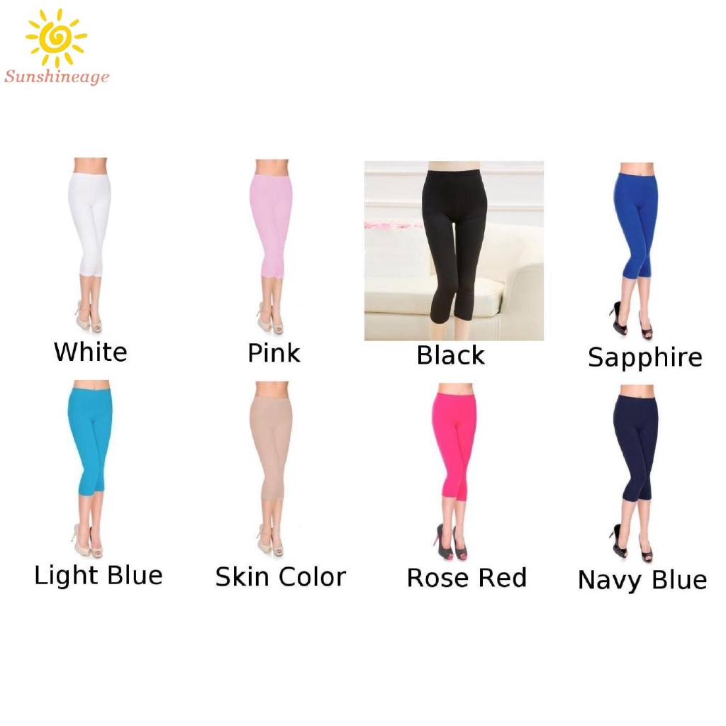 Nhập WAFACB12K giảm 18K cho đơn 99K_Women Ladies Leggings Bottoms Skinny Cropped Slim fit Tight Elastic High waist Solid Thin Gym Women Yoga Ladies