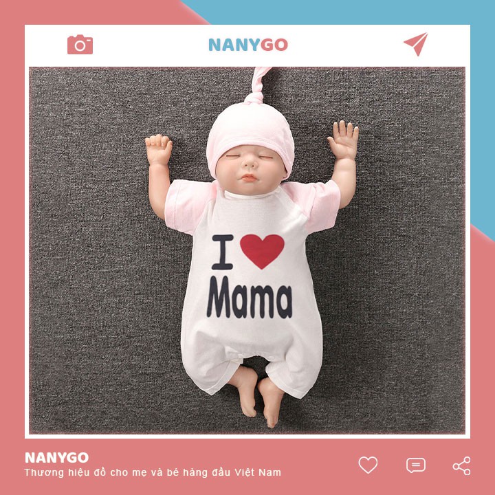 Body Cộc Tay Kèm Mũ Cho Bé Trai, Bé Gái, Trẻ Sơ Sinh I Love Mama Trắng [BDC3-TRẮNG]