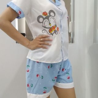 Bộ pizama đùi voan lụa in Hình chuột con