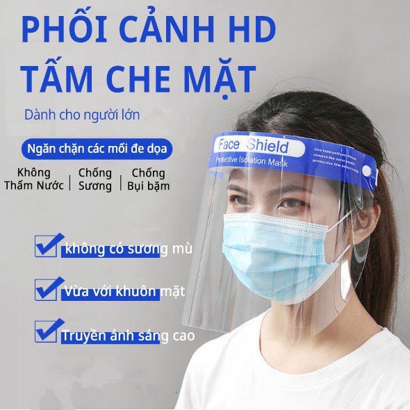 TẤM CHẮN Face shield Mặt Nạ Bảo Hộ Y Tế Chống Dịch, Chống Giọt Bắn, Bụi Trong Suốt Phù Hợp Cho Mọi Lứa Tuổi