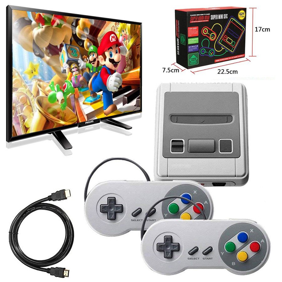 Máy Chơi Game 4 Nút, Máy Chơi Game Cầm Tay 621 Trò Chơi Retro Mini Tặng Thẻ Nhớ - Cắm Cổng HDMI 2 Người Chơi