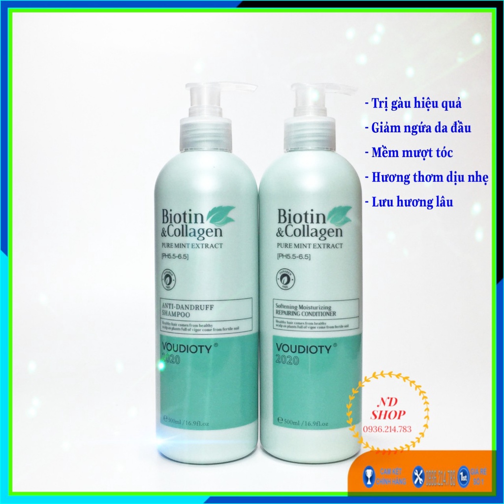 [CHÍNH HÃNG]CẶP DẦU GỘI, DẦU XẢ BIOTIN COLLAGEN VOUDIOTY XANH DƯƠNG 500ML, BIOTIN COLLAGEN, GIẢM GÀU HIỆU QUẢ, MỀM MƯỢT