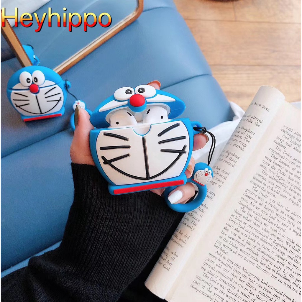 Ốp bọc bảo vệ hộp sạc tai nghe không dây for Apple AirPods1/2 kiểu dáng Doraemon dễ thương