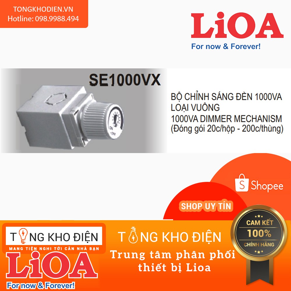 Chiết áp đèn vuông LiOA, màu TRẮNG, tiếp điểm ĐỒNG