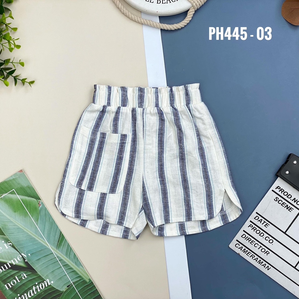 Quần bé gái kẻ LITIBABY, chất vải linen thô, mát size 8/16T