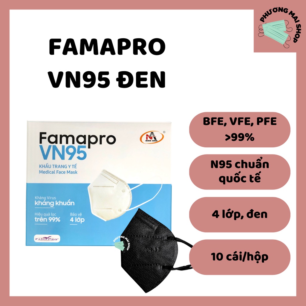 [VN95] Khẩu Trang y tế cao cấp kháng khuẩn 4 lớp Famapro VN95 - Hộp 10 cái