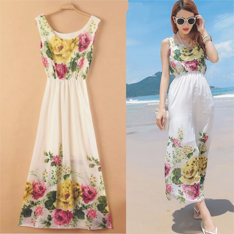 [HÀNG THIẾT KẾ] ĐẦM MAXI VOAN LỤA PHỐI HOA XINH