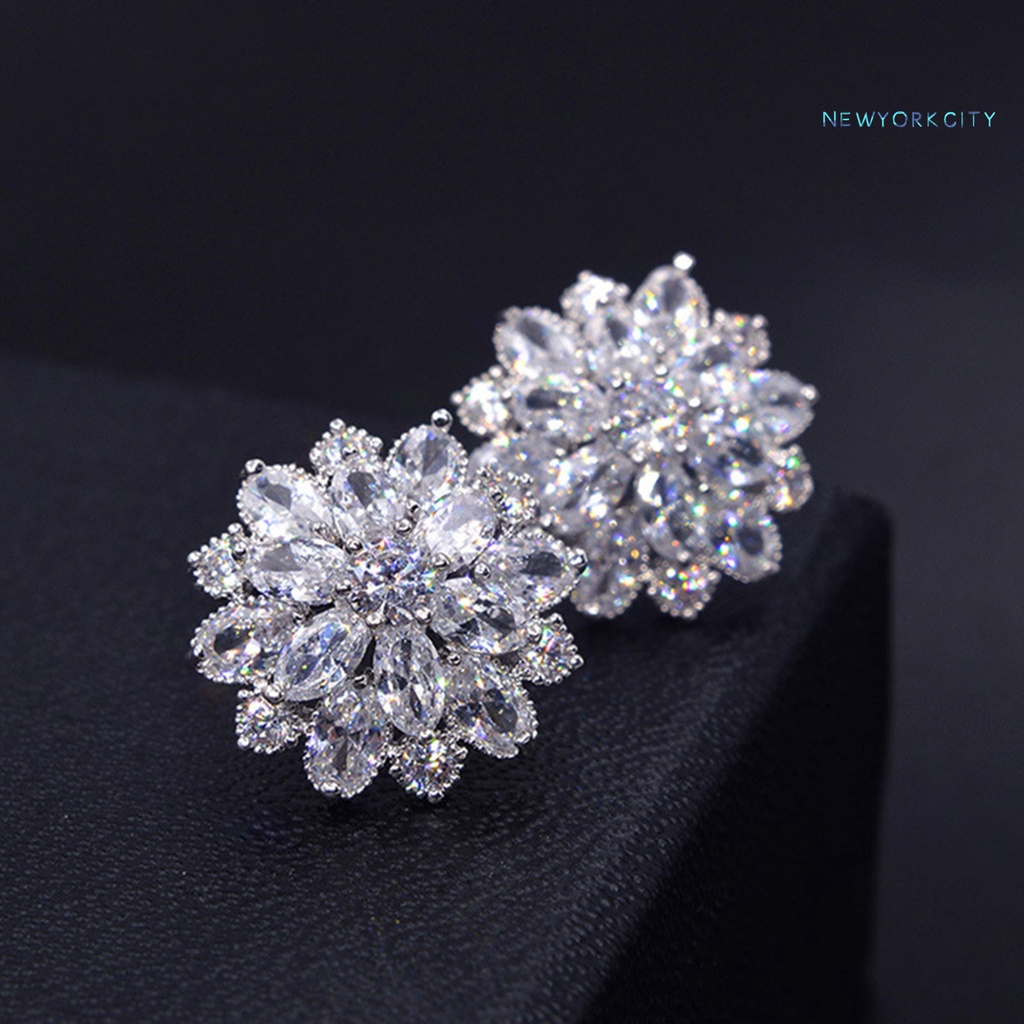 1 Đôi Khuyên Tai Hình Hoa Đính Đá Zircon Thời Trang Cho Nữ