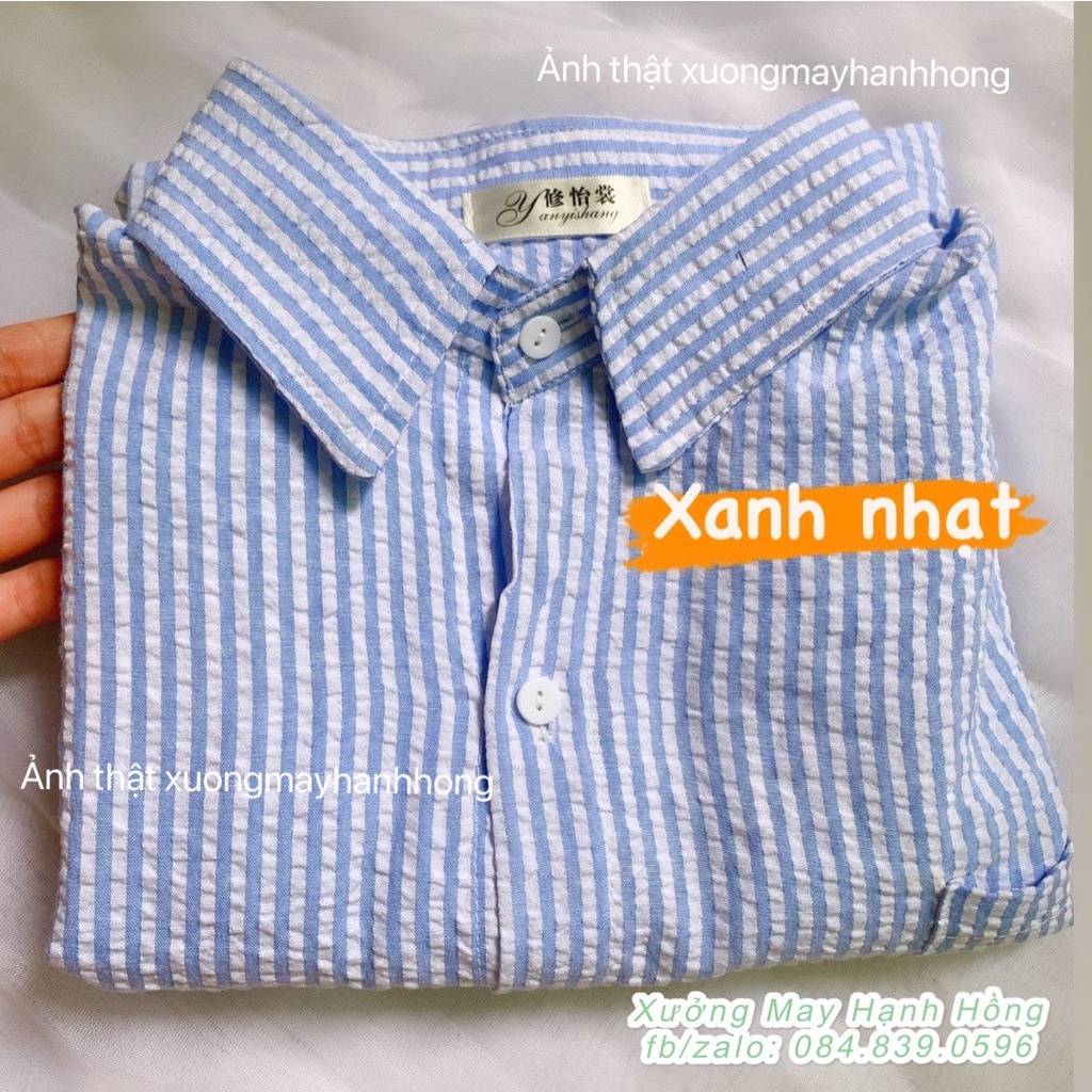 Áo sơ mi kẻ chất đũi xốp nổi from oversize rộng tiểu thư Hàn Quốc | BigBuy360 - bigbuy360.vn