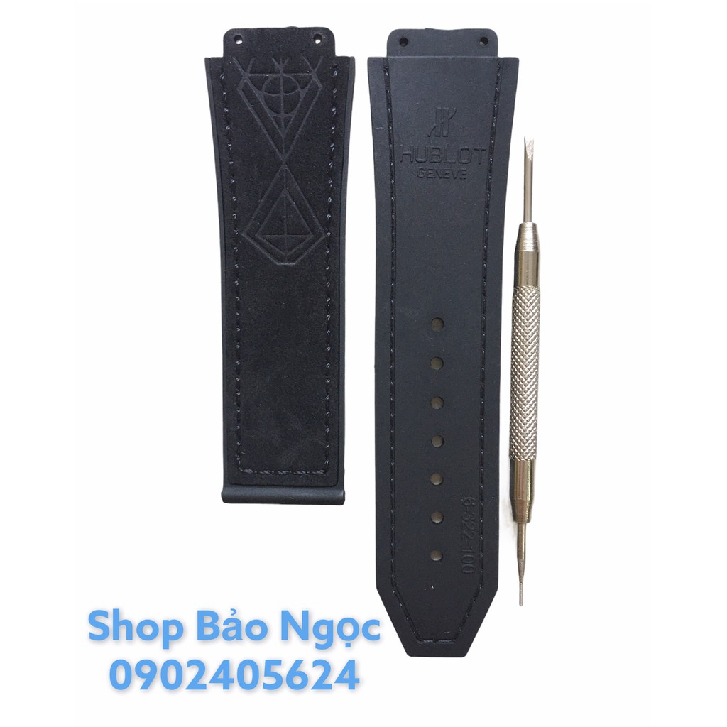 GIÁ ĐỘC NHẤT Dây đồng hồ cao cấp Hublot nam size 42 - Da lộn kim cương đen size 19x25x22mm