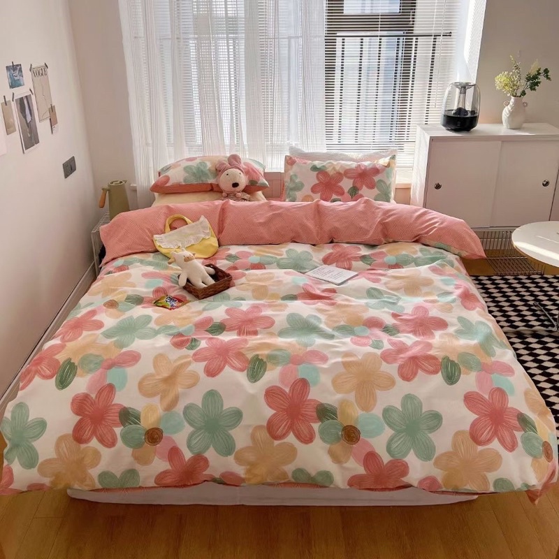 Bộ chăn ga gối ⚡CAO CẤP⚡ Chăn ga cotton hình hoa nhí dễ thương -  không xù lông, không phai dễ dàng vệ sinh | BigBuy360 - bigbuy360.vn