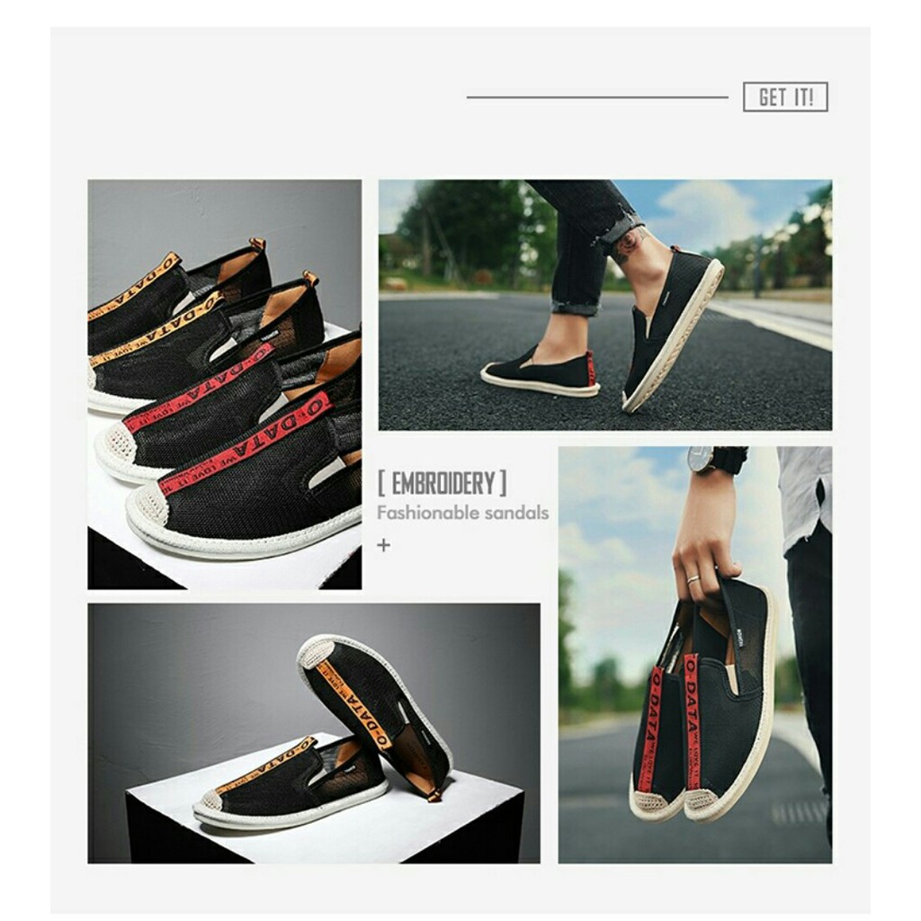 Slip on lưới - Giày lười lưới nam cao cấp - 2 màu đen sọc đỏ & đen sọc vàng - Mã SP 2912 | BigBuy360 - bigbuy360.vn