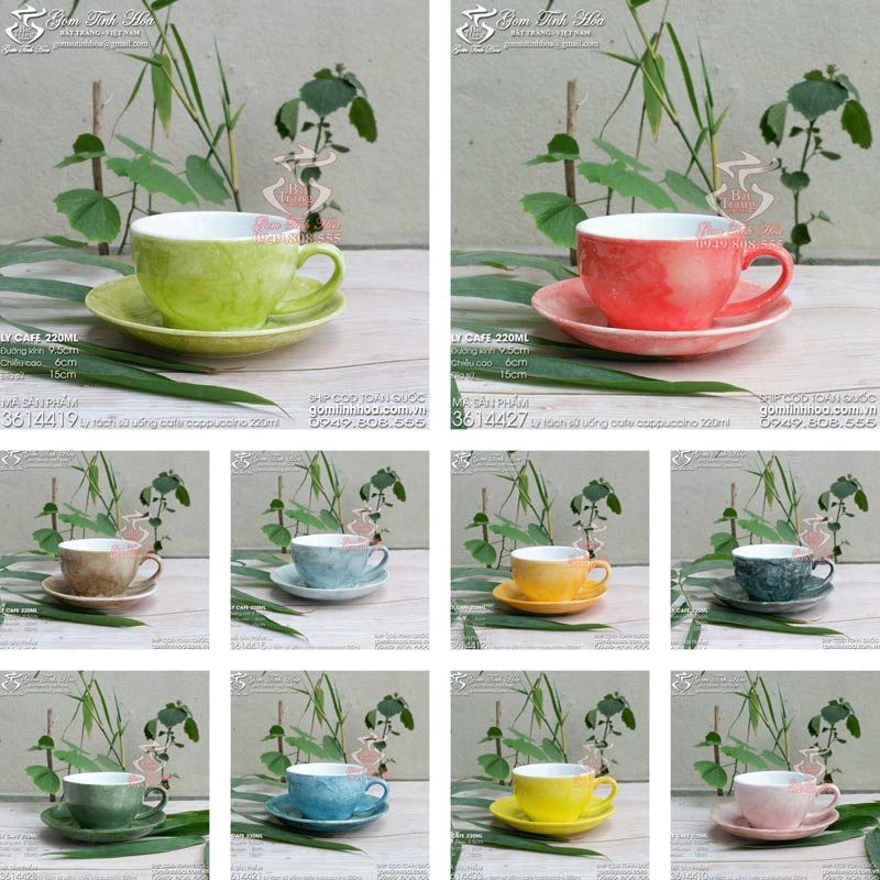 Ly tách sứ uống cafe capuchino 220ml men vân đá kiểu dáng truyền thống gốm sứ Bát Tràng cao cấp