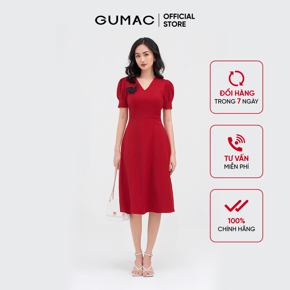 [Mã WABRGU50 giảm 10% đơn 250K] Đầm nữ cổ V phối phụ kiện GUMAC ôm body quyến rũ DC03032 | BigBuy360 - bigbuy360.vn