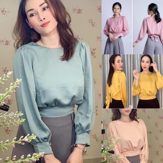 Áo Croptop tay dài cột nơ sau