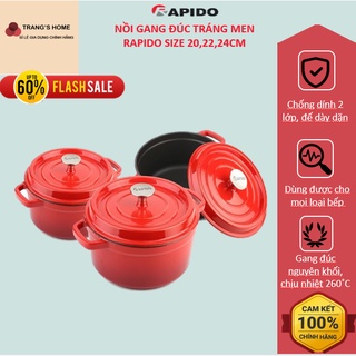 NỒI GANG ĐÚC TRÁNG MEN RAPIDO SIZE 20,22,24CM DÙNG ĐỂ NẤU CƠM/ NỒI GANG SỬ DỤNG CHO MỌI LOẠI BẾP