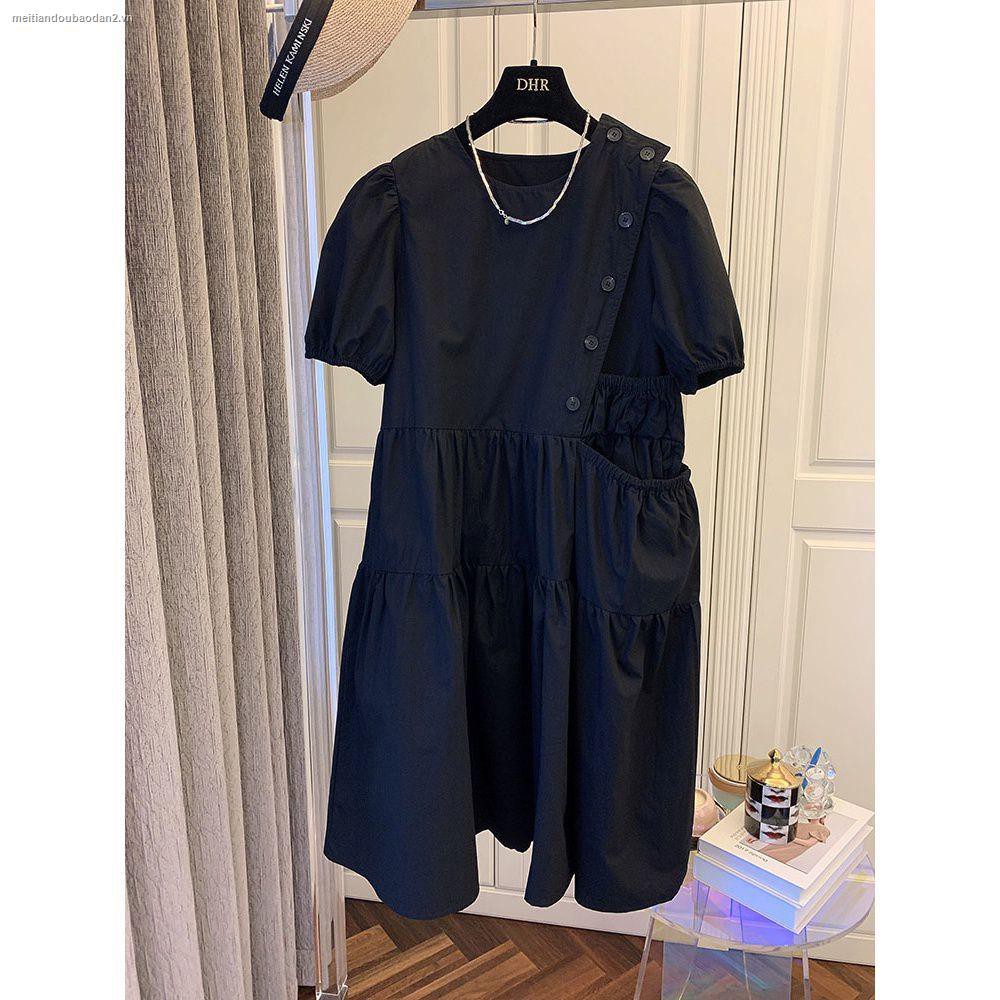 Đầm cotton tay phồng dáng rộng phong cách hàn quốc thời trang mùa hè cho nữ 2021
