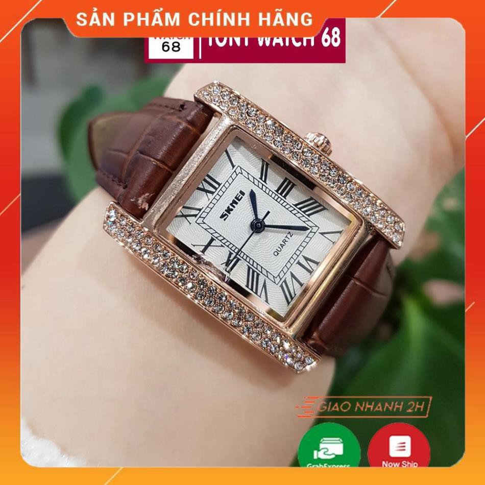Hot!!! Đồng hồ nữ dây da SKMEI quyến rũ đồng hồ nữ mặt vuông đính đá dây da chính hãng chống nước Tony Watch 68 giá re