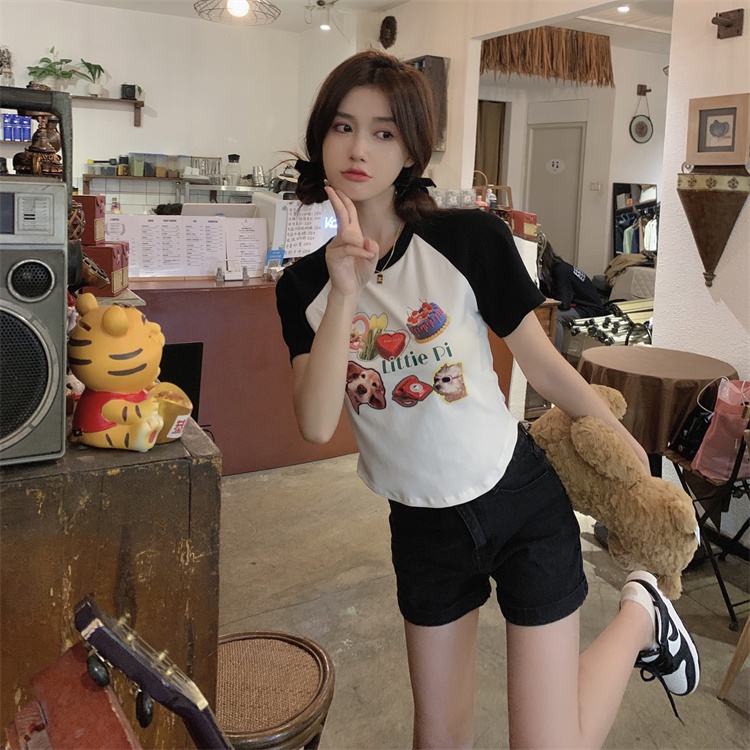 Áo Thun Tay Ngắn In Họa Tiết Màu Sắc Tương Phản Thời Trang Mùa Hè 2022 Cho Nữ