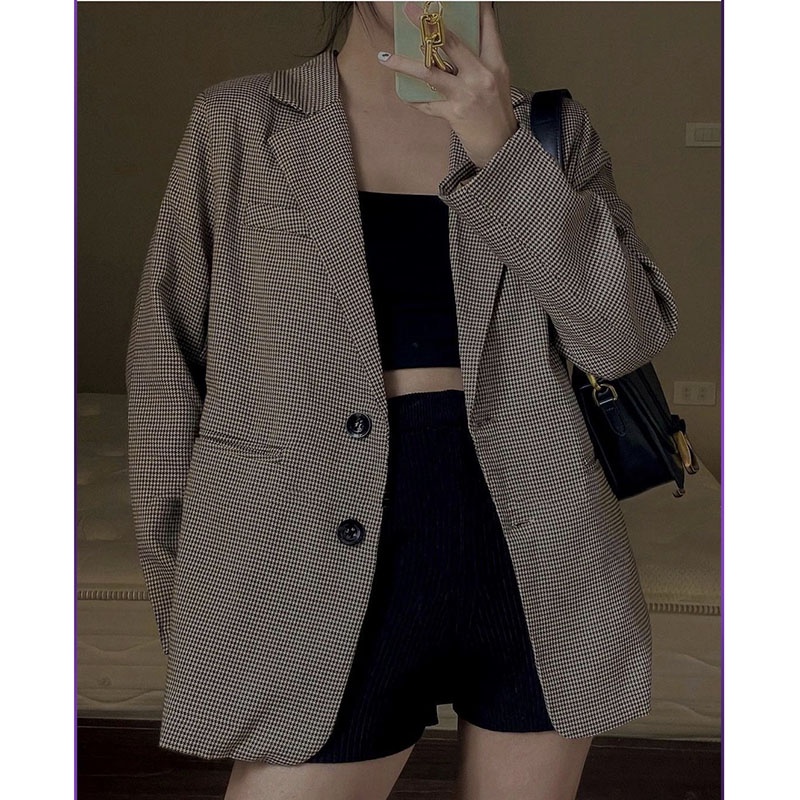 Áo Khoác Vest Blazer Kẻ Nhí 2 Lớp Dày Dặn Hàng Quảng Châu M254-Violet
