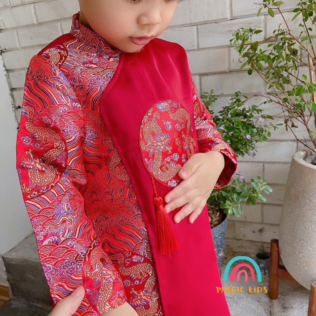 Áo dài gấm họa tiết rồng vàng đón Tết cho bé yêu AD20003 - MAGICKIDS