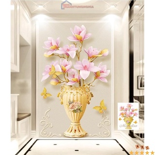 Tranh đính đá, tranh thêu chữ thập bình hoa khoe sắc Y8176 LV459 LV3332 (57cm x 70cm)