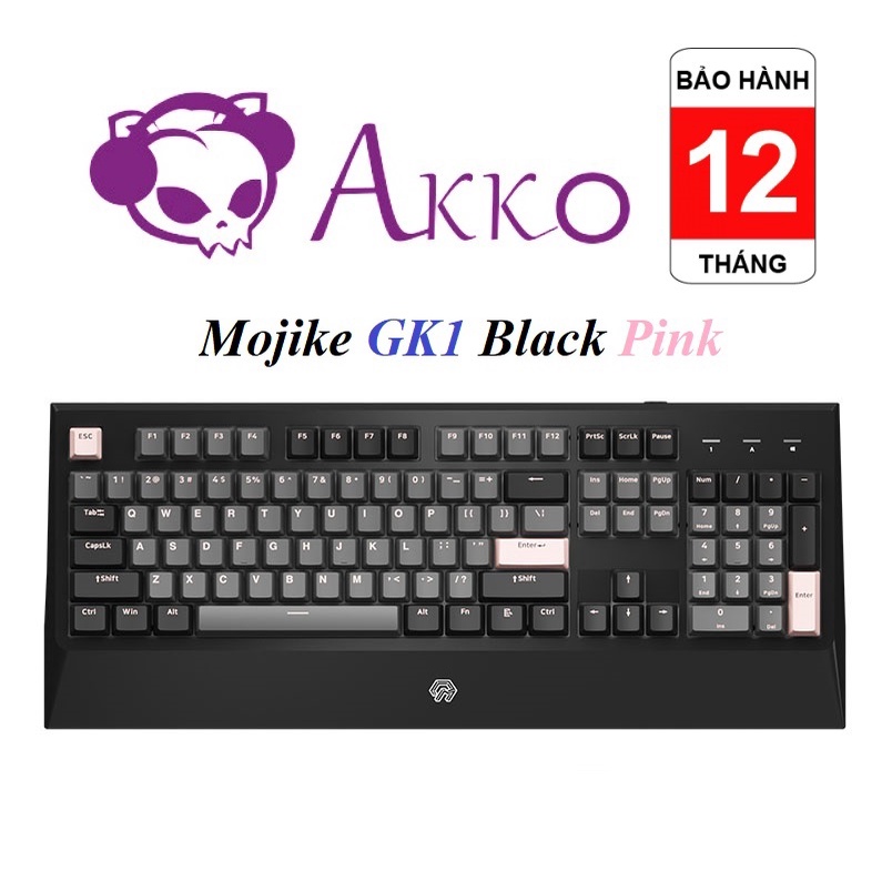 Bàn phím cơ AKKO Mojike GK1 Black Pink LED trắng/ Akko switch v2/ keycap PBT Double-Shot chính hãng